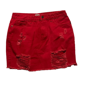 Top Trends Women’s Red Distressed Jean Skirt